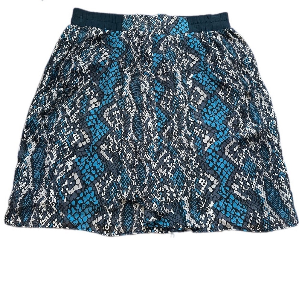 Ella Moss Snake Print Silk Skirt Blue Black White Elastic Waist Mini Skirt Small